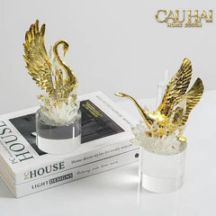 Maison Couture - Set Tượng Đôi Thiên Nga Cygnes Royaux aux Ailes Déployées Cristalleries Quartz Blanc 22/25-TƯỢNG TRANG TRÍ-CẬU HAI HOME DECOR