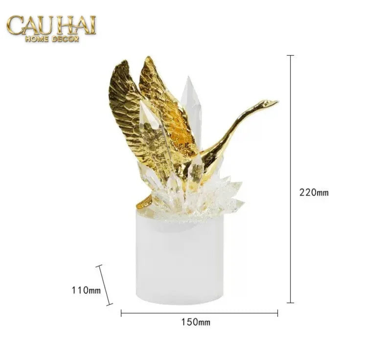 Maison Couture - Set Tượng Đôi Thiên Nga Cygnes Royaux aux Ailes Déployées Cristalleries Quartz Blanc 22/25-TƯỢNG TRANG TRÍ-CẬU HAI HOME DECOR