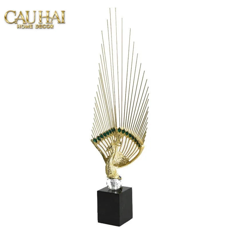 Maison Couture - Set Tượng Khổng Tước Éventail de l’Empereur Plumage de Paon H66-TƯỢNG TRANG TRÍ-Đối tác tại Trung Quốc theo từng đơn đặt hàng-CẬU HAI HOME DECOR