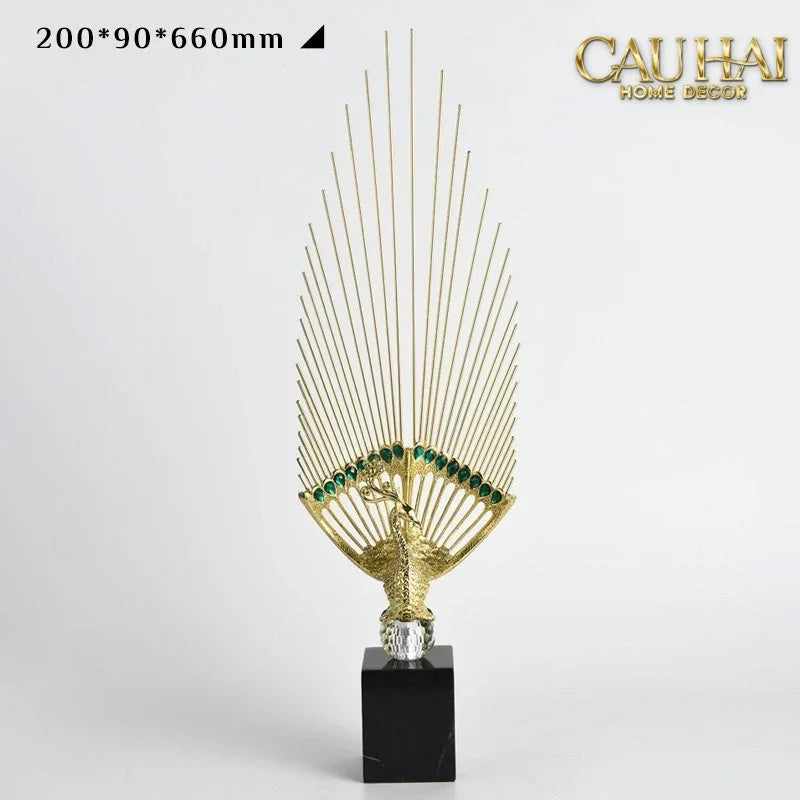 Maison Couture - Set Tượng Khổng Tước Éventail de l’Empereur Plumage de Paon H66-TƯỢNG TRANG TRÍ-Đối tác tại Trung Quốc theo từng đơn đặt hàng-CẬU HAI HOME DECOR
