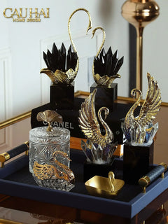 Maison Couture - Set Tượng Thiên Nga Black Crystal H24/29-CẬU HAI HOME DECOR