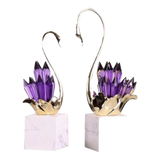 Maison Couture - Set Tượng Thiên Nga Pha Lê Tím Đế Đá Marble Swan D’Amour - Lilac Cristalleries