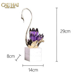 Maison Couture - Set Tượng Thiên Nga Pha Lê Tím Đế Đá Marble Swan D’Amour - Lilac Cristalleries-CẬU HAI HOME DECOR