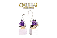 Maison Couture - Set Tượng Thiên Nga Pha Lê Tím Đế Đá Marble Swan D’Amour - Lilac Cristalleries-CẬU HAI HOME DECOR