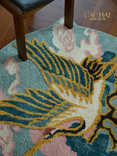 Maison Couture - Thảm Tròn Sợi Dệt D120 -Celestial Crane Nuage d’Azur Art Rugs-THẢM TRÒN - THẢM BED-CẬU HAI HOME DECOR