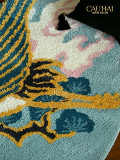 Maison Couture - Thảm Tròn Sợi Dệt D120 -Celestial Crane Nuage d’Azur Art Rugs-THẢM TRÒN - THẢM BED-CẬU HAI HOME DECOR