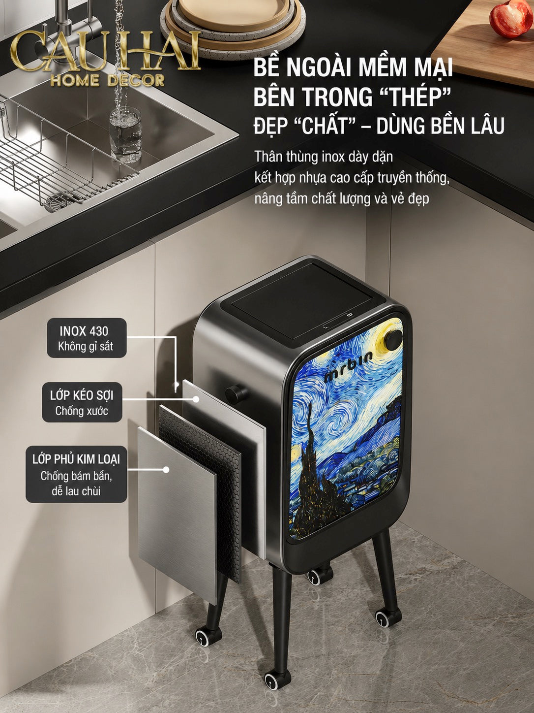 Maison Couture - Thùng Rác Mr Bin Automatic TV Van Gogh Version Limited 20L 31.4x65-Thùng Rác-CẬU HAI HOME DECOR-CẬU HAI HOME DECOR