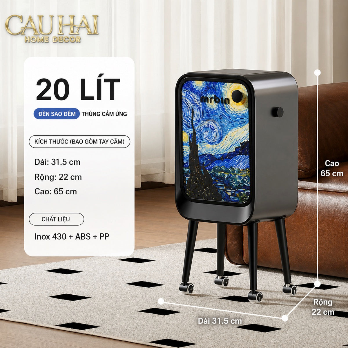 Maison Couture - Thùng Rác Mr Bin Automatic TV Van Gogh Version Limited 20L 31.4x65-Thùng Rác-CẬU HAI HOME DECOR-CẬU HAI HOME DECOR