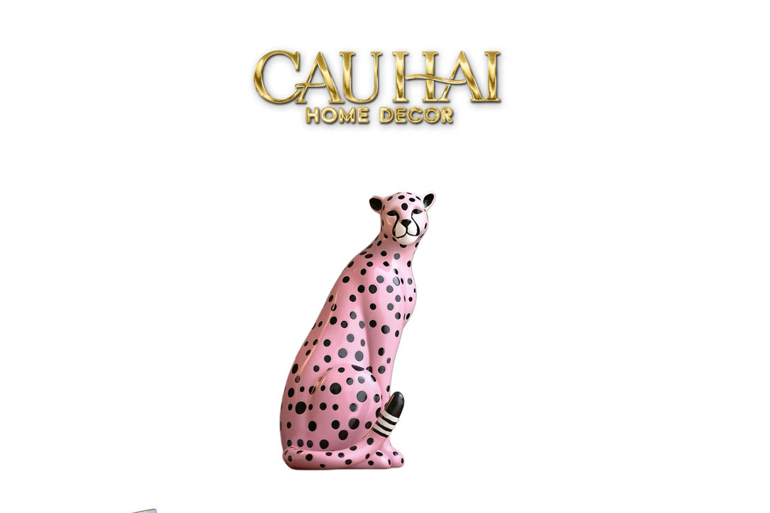 Maison Couture - Tượng Báo Hồng Gốm Sứ Pink Polka Leopard 22x32-CẬU HAI HOME DECOR