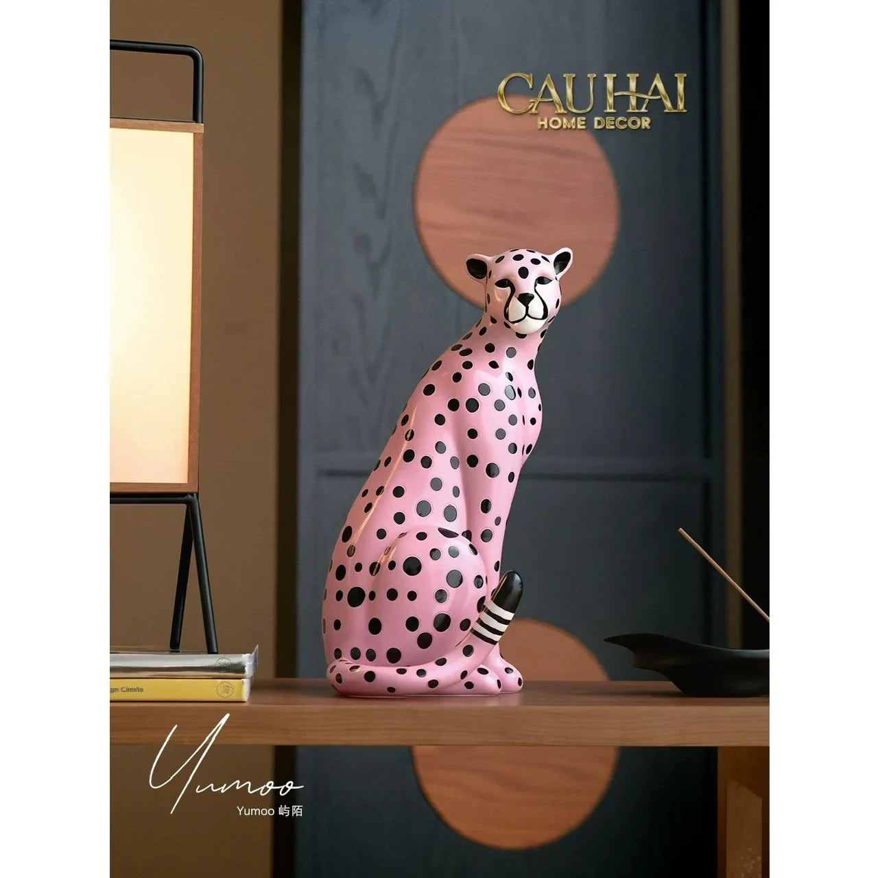 Maison Couture - Tượng Báo Hồng Gốm Sứ Pink Polka Leopard 22x32-CẬU HAI HOME DECOR