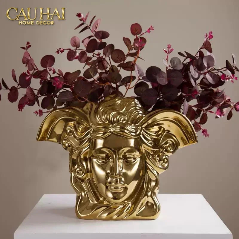 Maison Couture - Tượng Bình Hoa V Class Golden Goddess Medusa Fascination 20x34x22-TƯỢNG TRANG TRÍ-CẬU HAI HOME DECOR