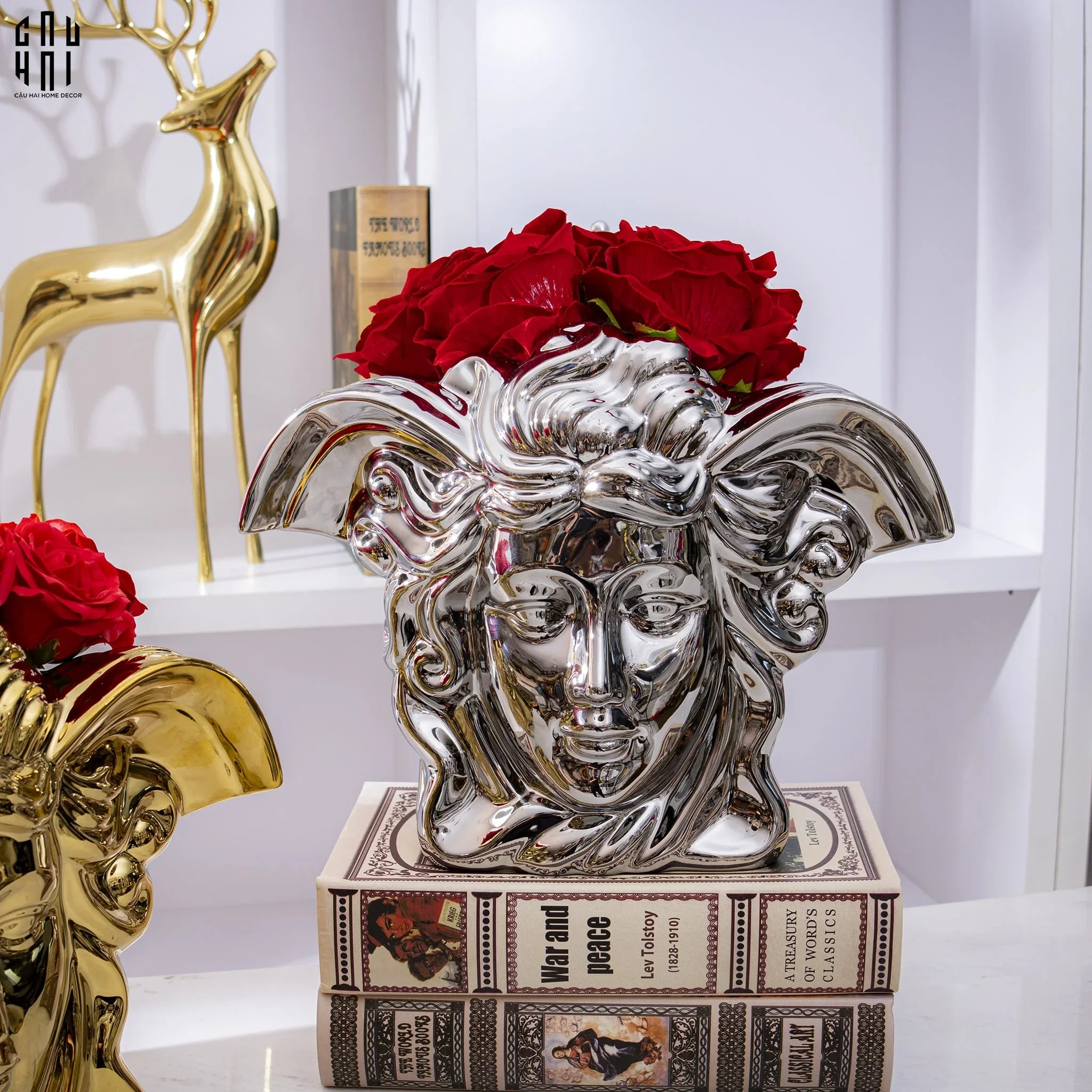 Maison Couture - Tượng Bình Hoa V Class Silver Medusa Fascination 20x34x22-TƯỢNG TRANG TRÍ-CẬU HAI HOME DECOR