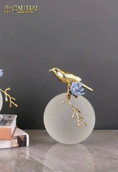 Maison Couture - Tượng Chim Bằng Đồng Quả Cầu Pha Lê Brasson Nightingale Cristalleries Orb 17x17x22-CẬU HAI HOME DECOR