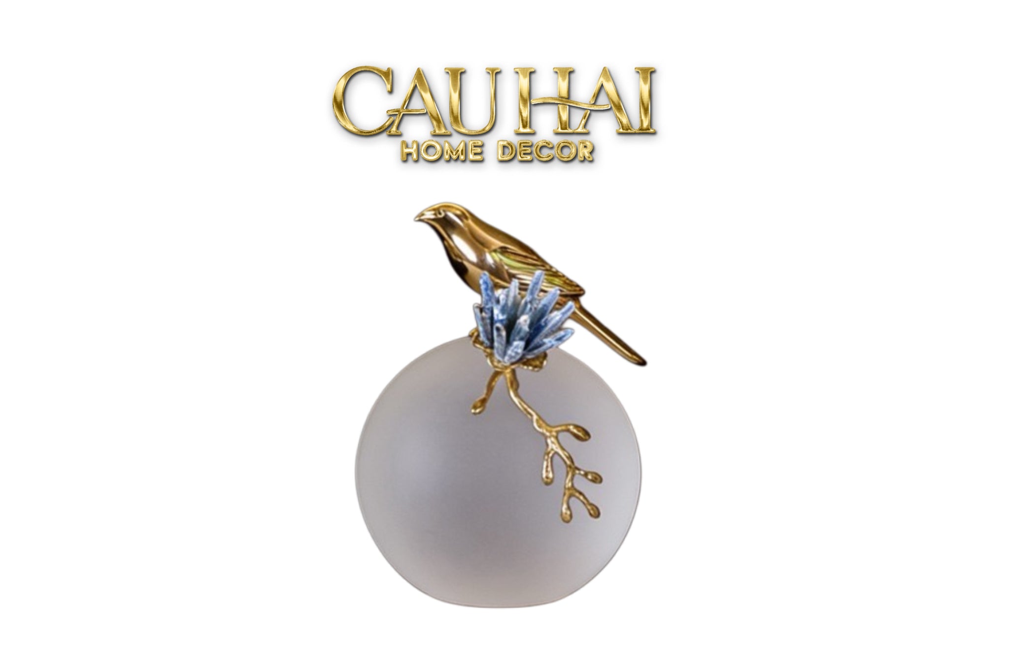 Maison Couture - Tượng Chim Bằng Đồng Quả Cầu Pha Lê Brasson Nightingale Cristalleries Orb 17x17x22-CẬU HAI HOME DECOR