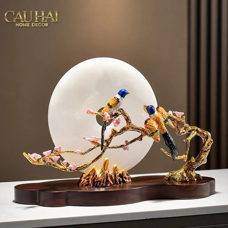 Maison Couture - Tượng Đá Cẩm Thạch Trắng Bạch Ngọc Hoàng Yến - Dynasty White Jade Canary 23x37x14-CẬU HAI HOME DECOR
