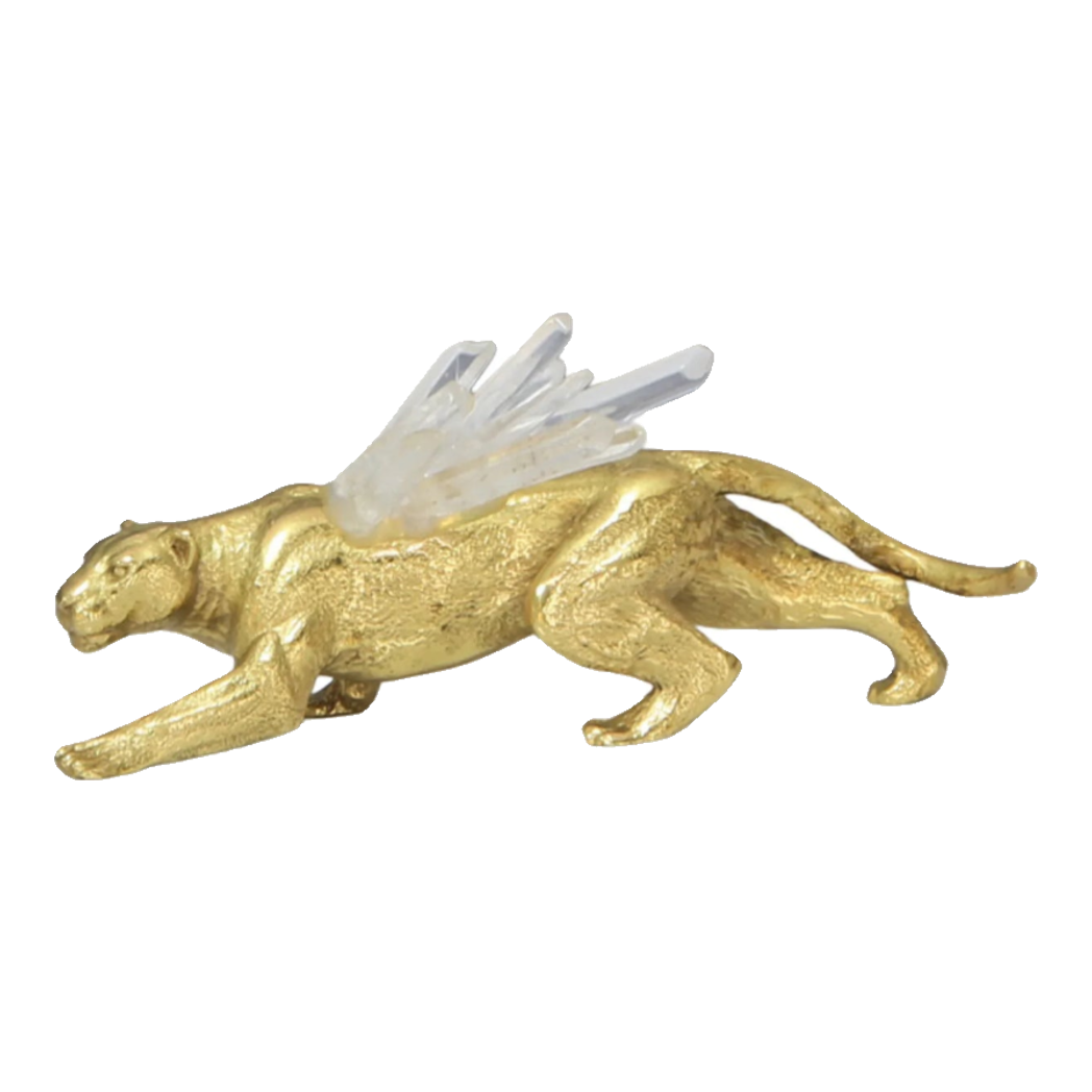 Maison Couture - Tượng Báo Bằng Đồng Đá Thạch Anh Celestial Quartz Panther D13
