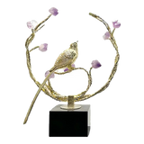 Maison Couture - Tượng Đồng Đá Thạch Anh Tím - Amethyst Branch Golden Bird Harmony 27x18.5