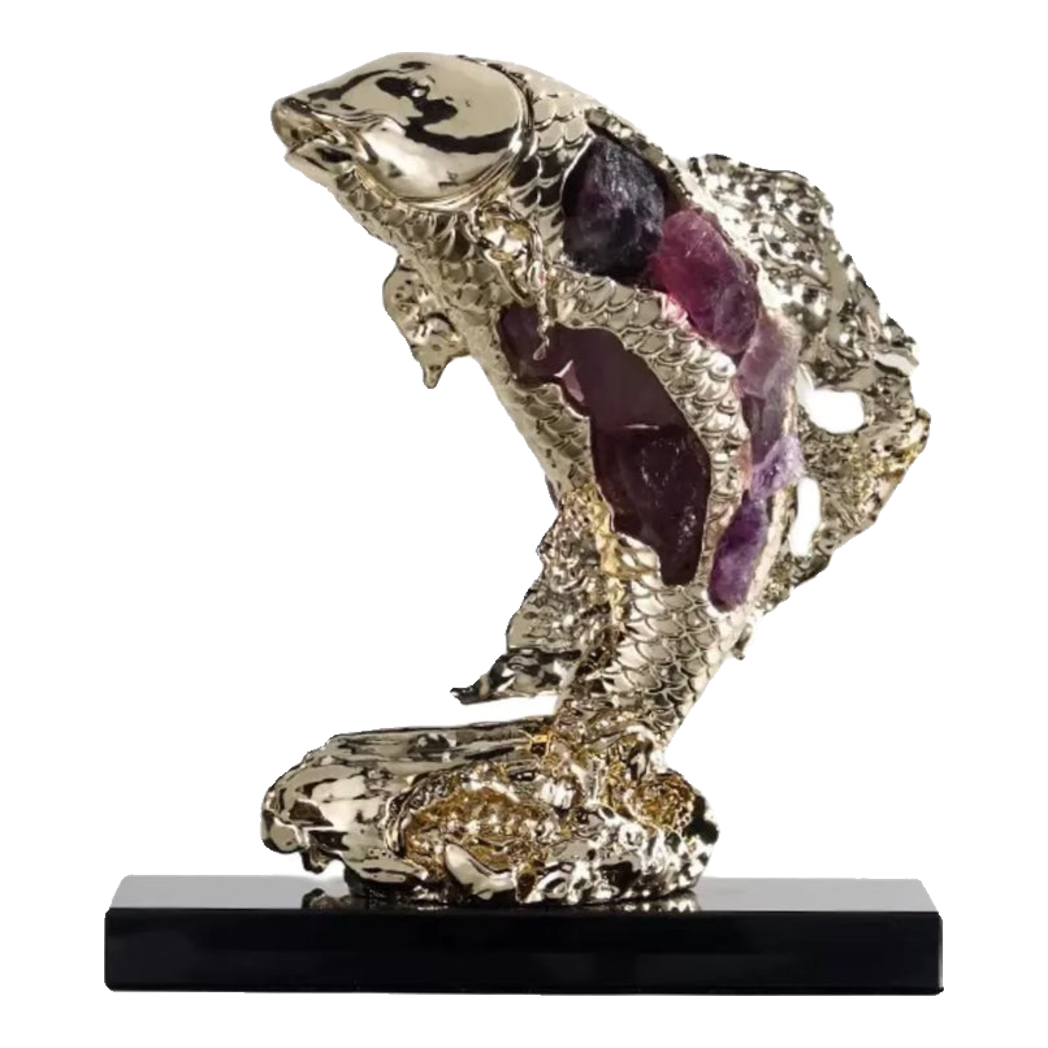 Maison Couture - Tượng Đồng Cá Chép Đá Thạch Anh Tím Royale Amethyst Dragon Ascend H22x29