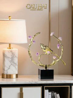 Maison Couture - Tượng Đồng Đá Thạch Anh Tím - Amethyst Branch Golden Bird Harmony 27x18.5-TƯỢNG TRANG TRÍ-CẬU HAI HOME DECOR