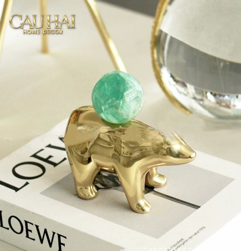 Maison Couture - Tượng Đồng Gấu Polar Bear Gemstone Vert Emerald Malachite 18x14-CẬU HAI HOME DECOR