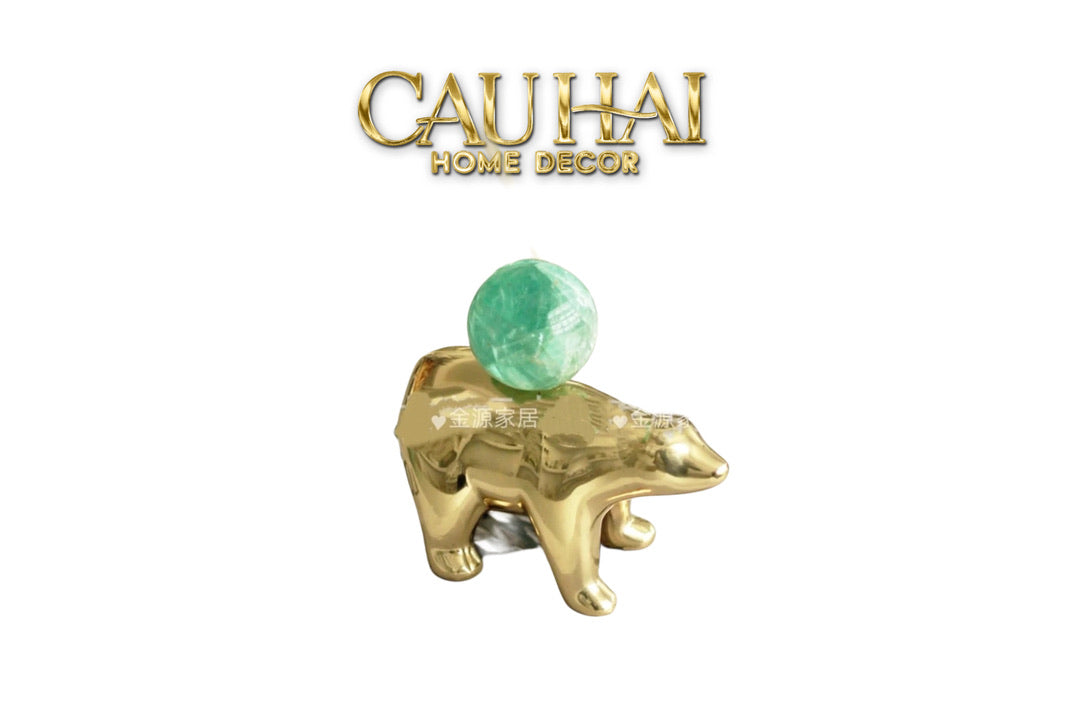 Maison Couture - Tượng Đồng Gấu Polar Bear Gemstone Vert Emerald Malachite 18x14-CẬU HAI HOME DECOR
