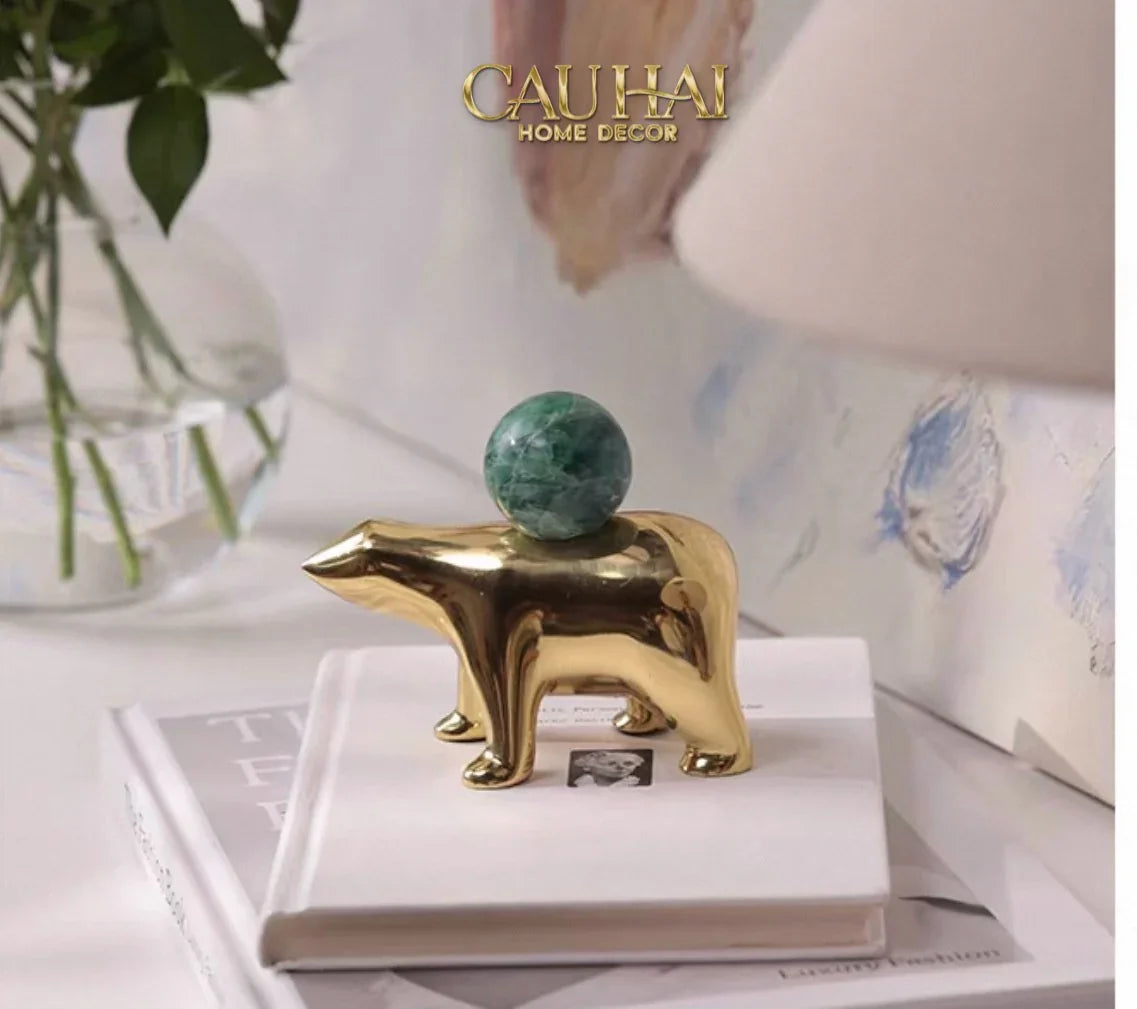 Maison Couture - Tượng Đồng Gấu Polar Bear Gemstone Vert Emerald Malachite 18x14-CẬU HAI HOME DECOR