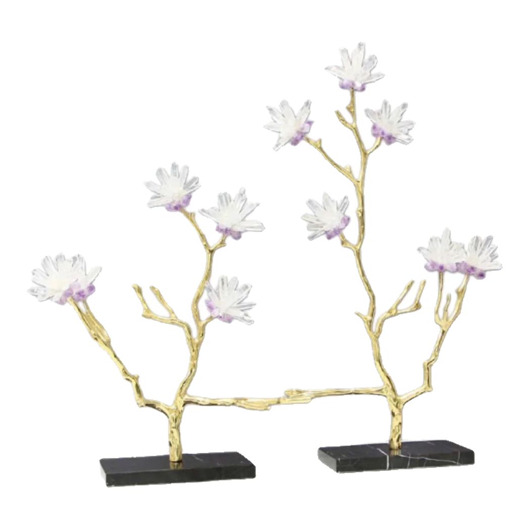 Maison Couture - Tượng Nhánh Cây Đồng Đá Thạch Anh Trắng - Les Fleurs White Quartz 27x50