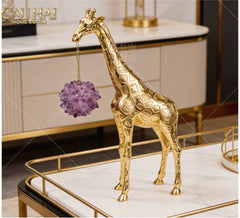 Maison Couture - Tượng Đồng Hươu Cao Cổ Brasson Giraffe Amethyst Orb Carrier 20x8x38-TƯỢNG TRANG TRÍ-CẬU HAI HOME DECOR