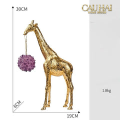 Maison Couture - Tượng Đồng Hươu Cao Cổ Brasson Giraffe Amethyst Orb Carrier 20x8x38-TƯỢNG TRANG TRÍ-CẬU HAI HOME DECOR