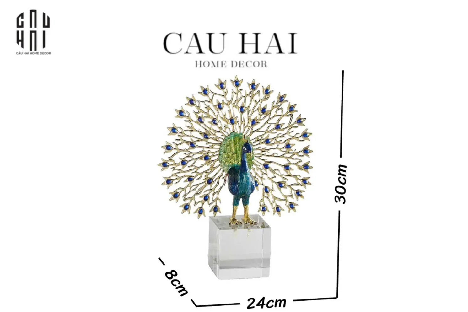 Maison Couture - Tượng Đồng Khổng Tước Đá Sapphire - Le Paon Impérial Bleu Saphir Cristalleries-CẬU HAI HOME DECOR