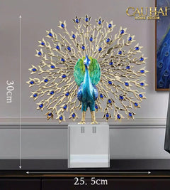 Maison Couture - Tượng Đồng Khổng Tước Đá Sapphire - Le Paon Impérial Bleu Saphir Cristalleries-CẬU HAI HOME DECOR