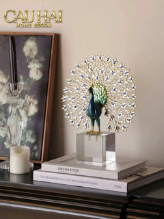 Maison Couture - Tượng Đồng Khổng Tước Đá Sapphire - Le Paon Impérial Bleu Saphir Cristalleries-CẬU HAI HOME DECOR