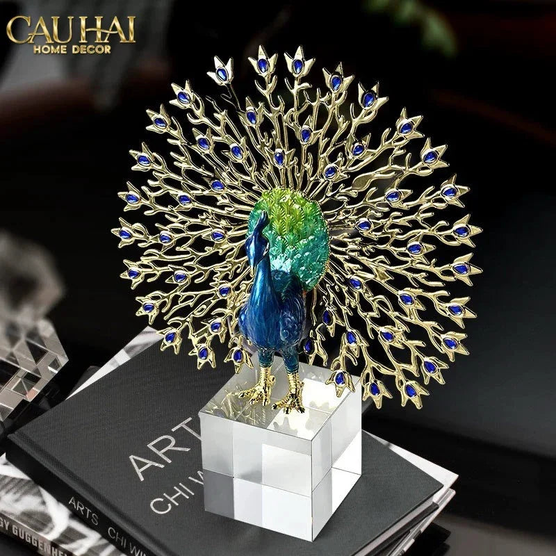 Maison Couture - Tượng Đồng Khổng Tước Đá Sapphire - Le Paon Impérial Bleu Saphir Cristalleries-CẬU HAI HOME DECOR