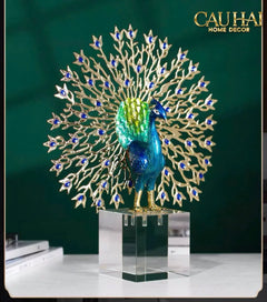 Maison Couture - Tượng Đồng Khổng Tước Đá Sapphire - Le Paon Impérial Bleu Saphir Cristalleries-CẬU HAI HOME DECOR