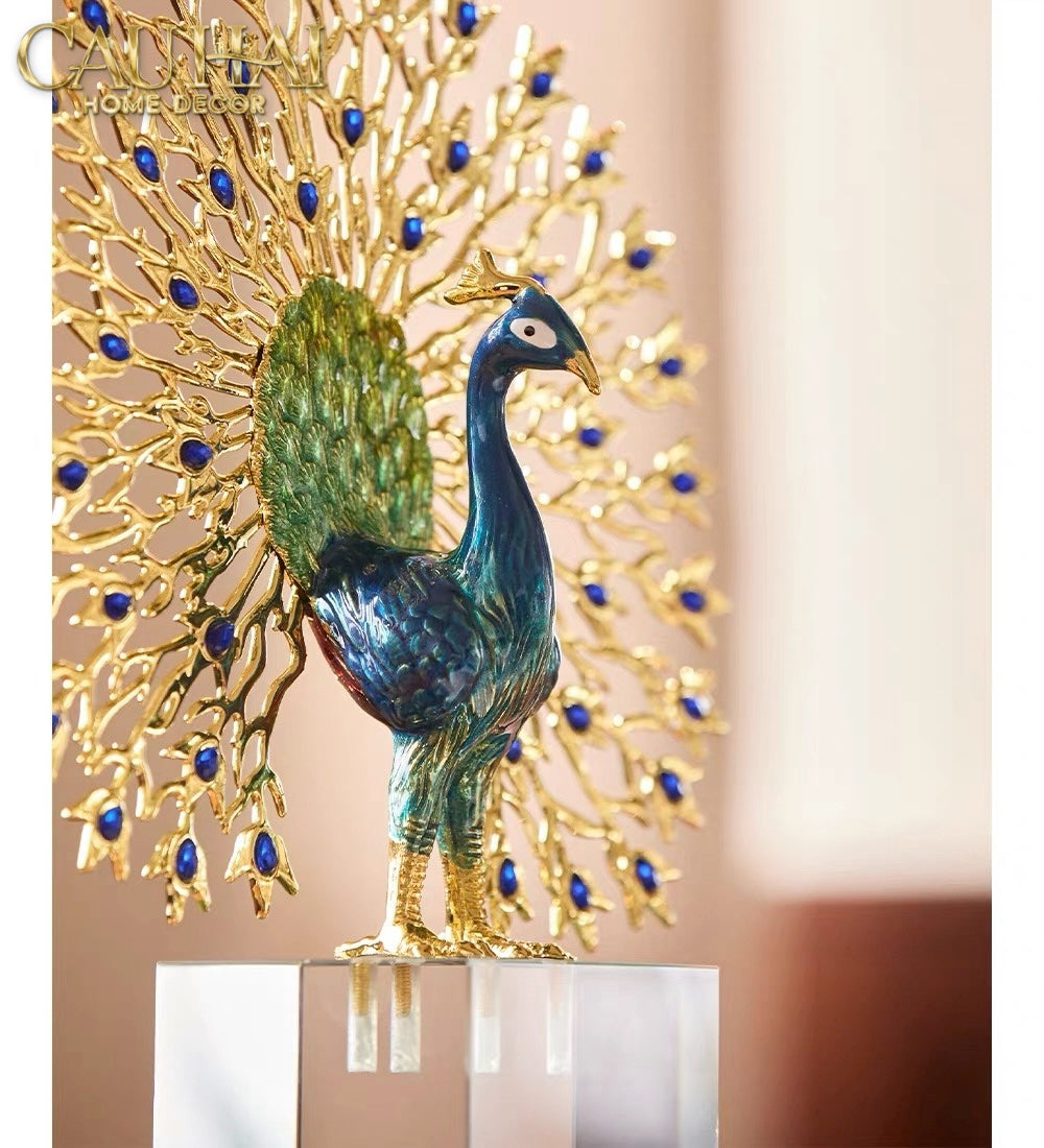 Maison Couture - Tượng Đồng Khổng Tước Đá Sapphire - Le Paon Impérial Bleu Saphir Cristalleries-TƯỢNG TRANG TRÍ-Đối tác tại Trung Quốc theo từng đơn đặt hàng-CẬU HAI HOME DECOR