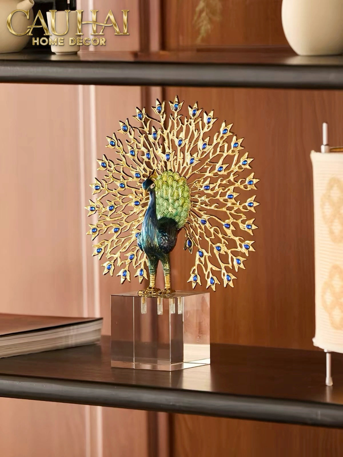 Maison Couture - Tượng Đồng Khổng Tước Đá Sapphire - Le Paon Impérial Bleu Saphir Cristalleries-TƯỢNG TRANG TRÍ-Đối tác tại Trung Quốc theo từng đơn đặt hàng-CẬU HAI HOME DECOR