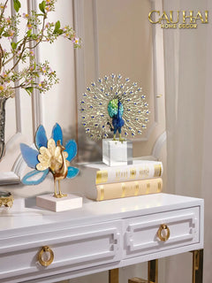 Maison Couture - Tượng Đồng Khổng Tước Đá Sapphire - Le Paon Impérial Bleu Saphir Cristalleries-CẬU HAI HOME DECOR