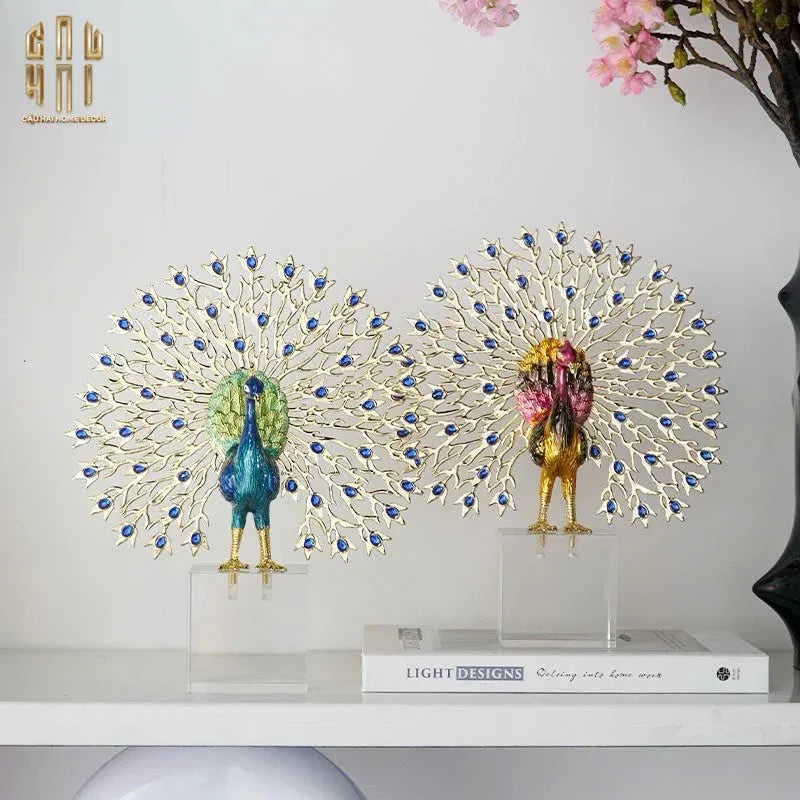 Maison Couture - Tượng Đồng Khổng Tước Đá Sapphire - Le Paon Impérial Bleu Saphir Cristalleries-CẬU HAI HOME DECOR