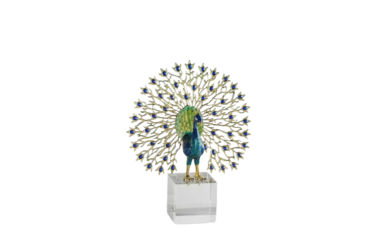 Maison Couture - Tượng Đồng Khổng Tước Đá Sapphire - Le Paon Impérial Bleu Saphir Cristalleries-TƯỢNG TRANG TRÍ-Đối tác tại Trung Quốc theo từng đơn đặt hàng-CẬU HAI HOME DECOR