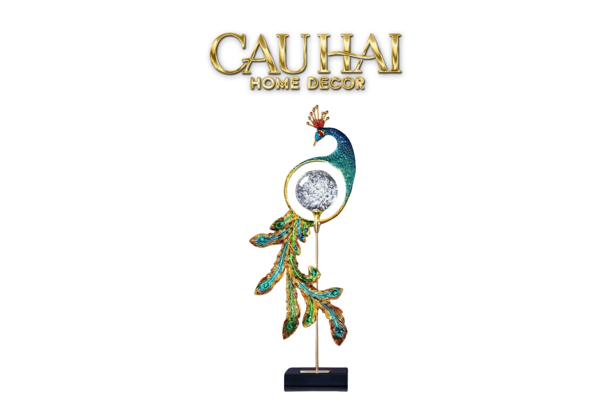 Maison Couture - Tượng Đồng Khổng Tước Hoàng Gia Majestic Aurelia Paon – Brass & Cristalleries Sculpture 20x10x54-TƯỢNG TRANG TRÍ-CẬU HAI HOME DECOR
