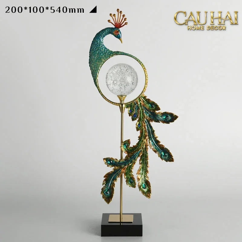Maison Couture - Tượng Đồng Khổng Tước Hoàng Gia Majestic Aurelia Paon – Brass & Cristalleries Sculpture 20x10x54-TƯỢNG TRANG TRÍ-CẬU HAI HOME DECOR