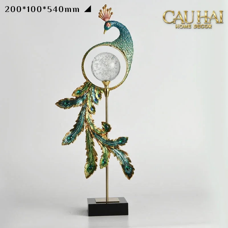 Maison Couture - Tượng Đồng Khổng Tước Hoàng Gia Majestic Aurelia Paon – Brass & Cristalleries Sculpture 20x10x54-TƯỢNG TRANG TRÍ-CẬU HAI HOME DECOR
