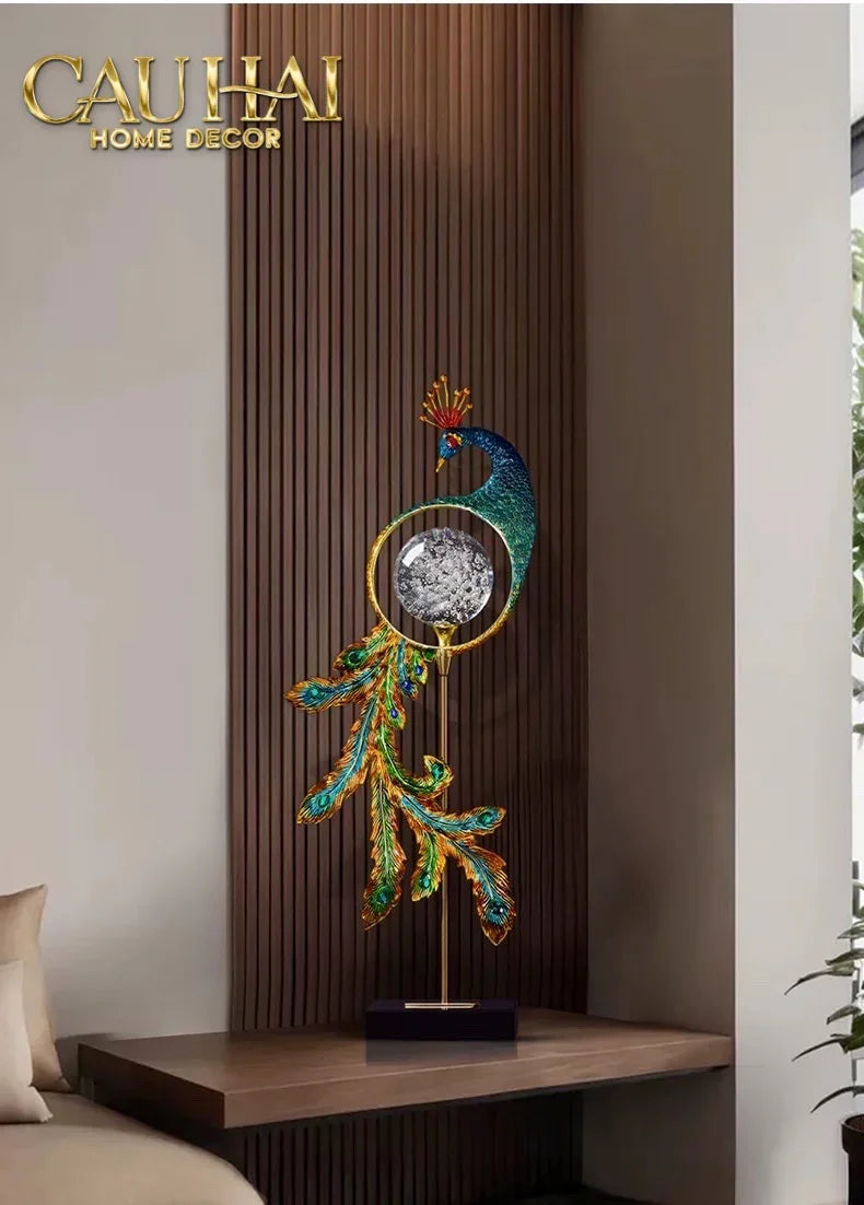 Maison Couture - Tượng Đồng Khổng Tước Hoàng Gia Majestic Aurelia Paon – Brass & Cristalleries Sculpture 20x10x54-TƯỢNG TRANG TRÍ-CẬU HAI HOME DECOR
