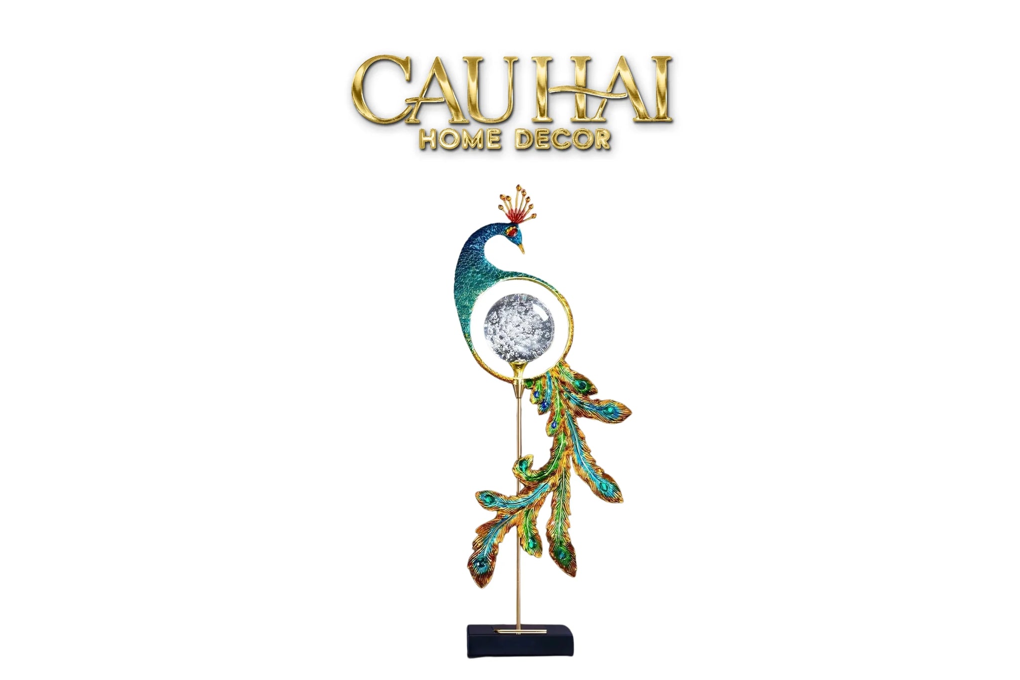 Maison Couture - Tượng Đồng Khổng Tước Hoàng Gia Majestic Aurelia Paon – Brass & Cristalleries Sculpture 20x10x54-TƯỢNG TRANG TRÍ-CẬU HAI HOME DECOR