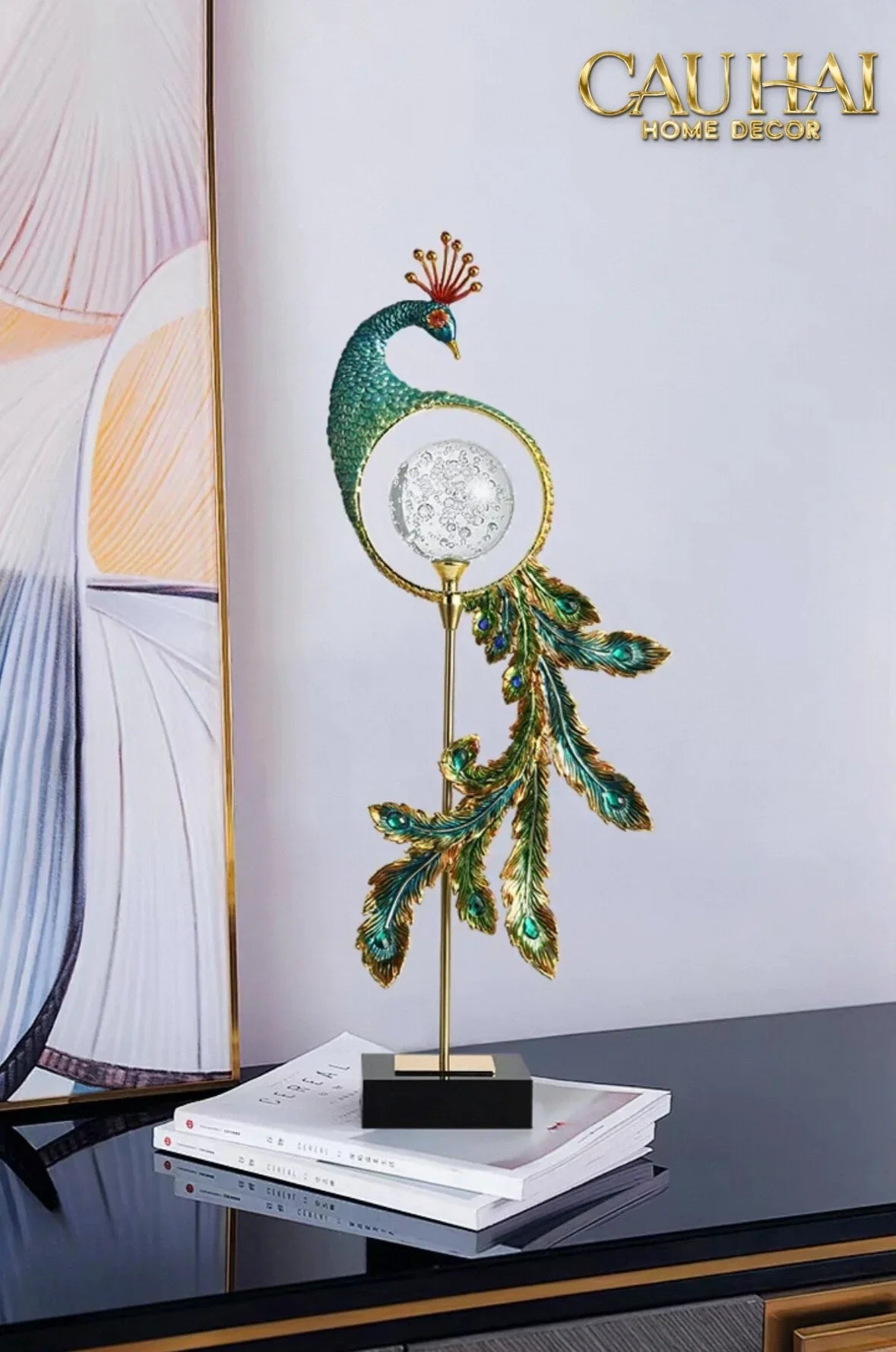 Maison Couture - Tượng Đồng Khổng Tước Hoàng Gia Majestic Aurelia Paon – Brass & Cristalleries Sculpture 20x10x54-TƯỢNG TRANG TRÍ-CẬU HAI HOME DECOR