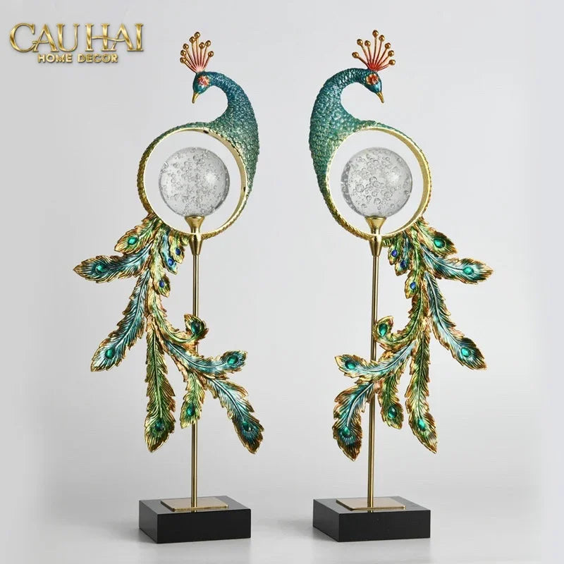Maison Couture - Tượng Đồng Khổng Tước Hoàng Gia Majestic Aurelia Paon – Brass & Cristalleries Sculpture 20x10x54-TƯỢNG TRANG TRÍ-CẬU HAI HOME DECOR