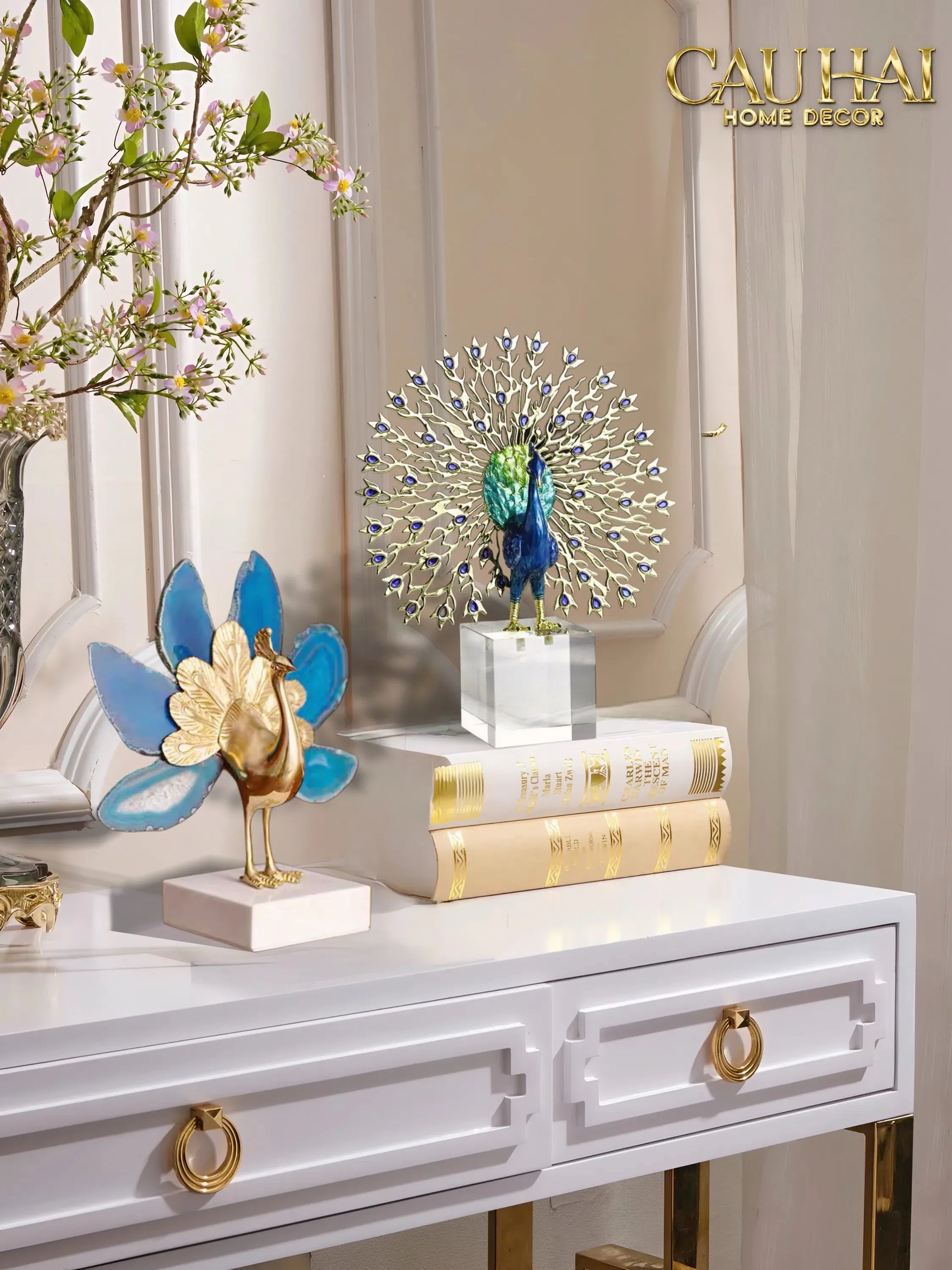 Maison Couture - Tượng Đồng Mã Não Khổng Tước Brasson Onyx Paon The Vanity Of Hera-TƯỢNG TRANG TRÍ-CẬU HAI HOME DECOR