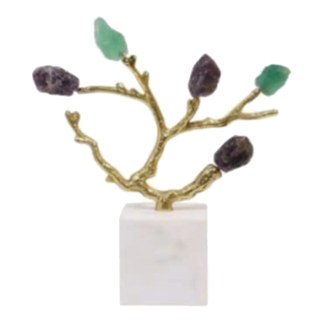 Maison Couture - Tượng Đồng Nhánh Cây Đá Thạch Anh Amethyst Aventurine Tree of Fortune 25x8x26