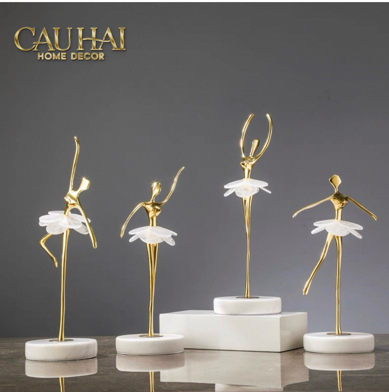 Maison Couture - Tượng Đồng Pha Lê Cô Gái Ballet Golden Ballerina Continental 10x30-CẬU HAI HOME DECOR
