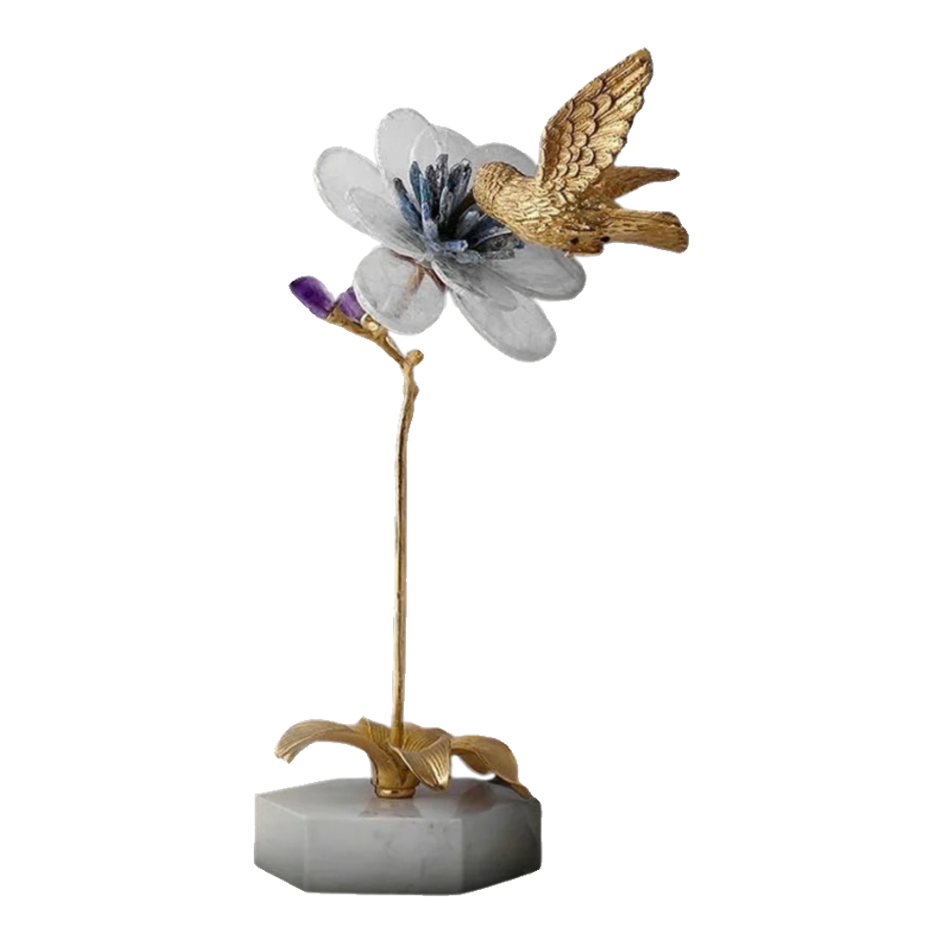 Maison Couture - Tượng Đồng Đá Quý Fleur de Cristal Colibri Doré H55